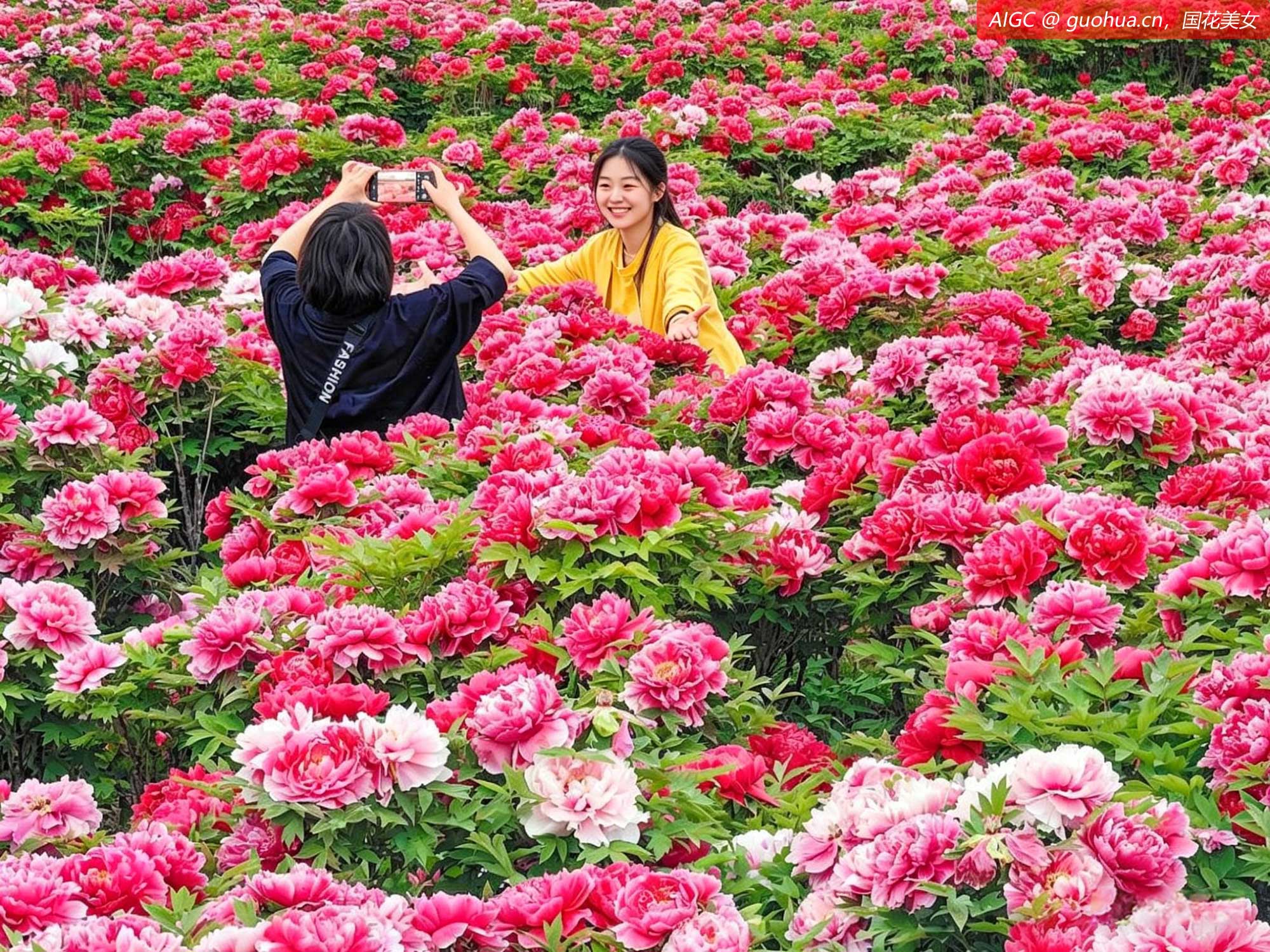 河南洛阳神都牡丹园内的牡丹大面积绽放