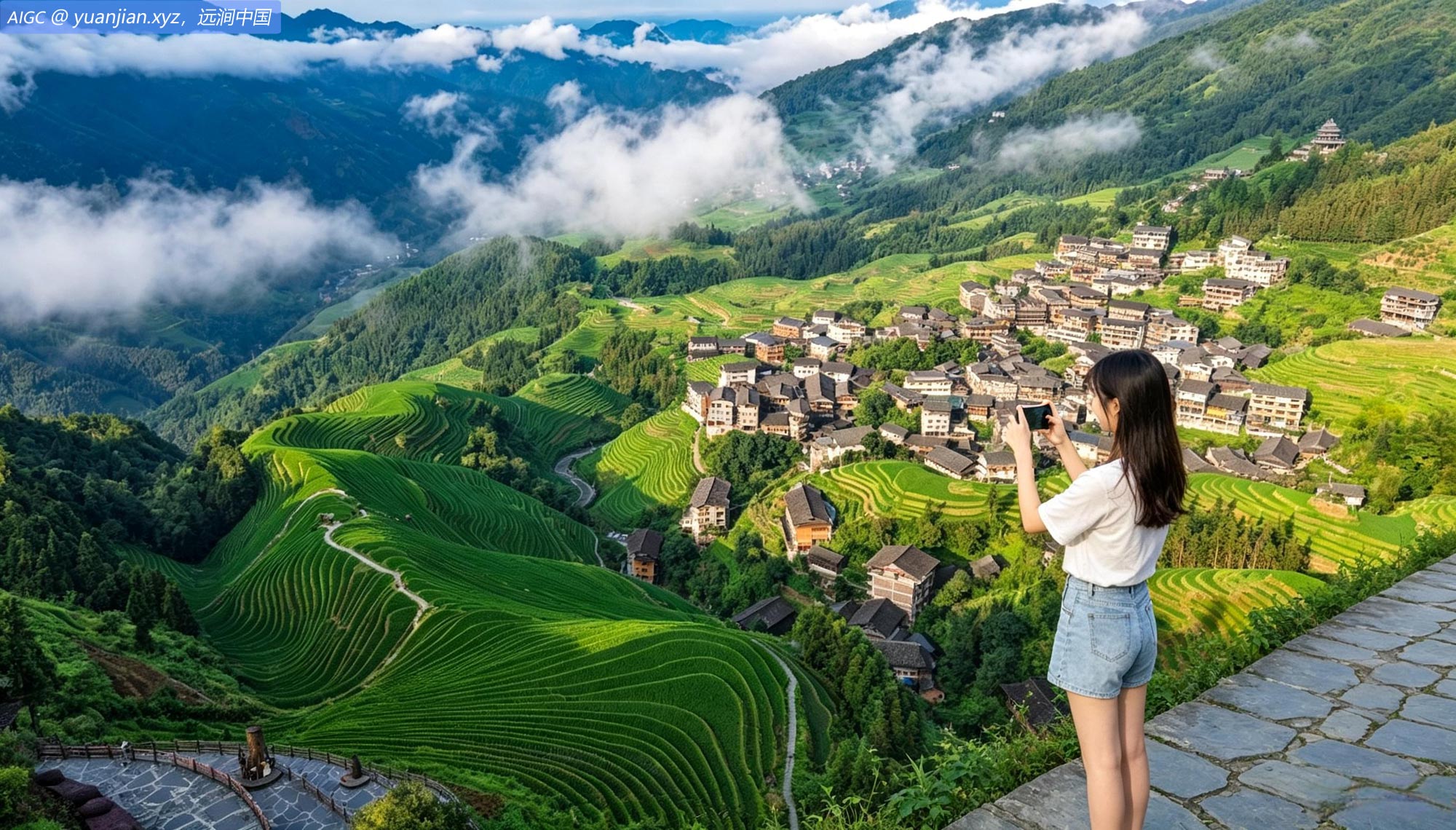 龙胜各族自治县龙脊梯田美景。