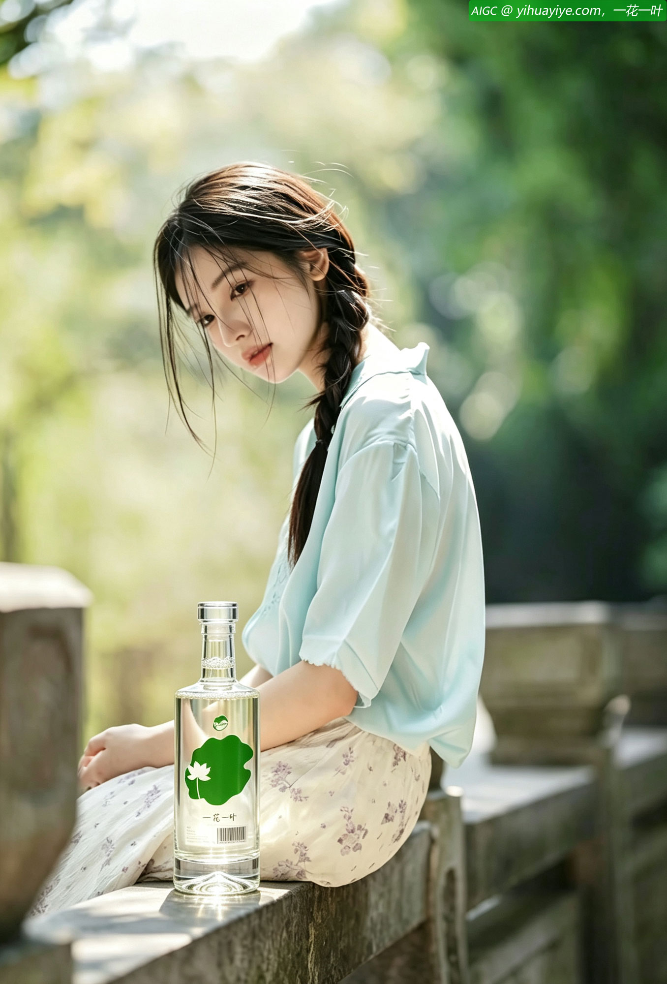 绿意融融的山野间，一花一叶白酒静静安放身旁。